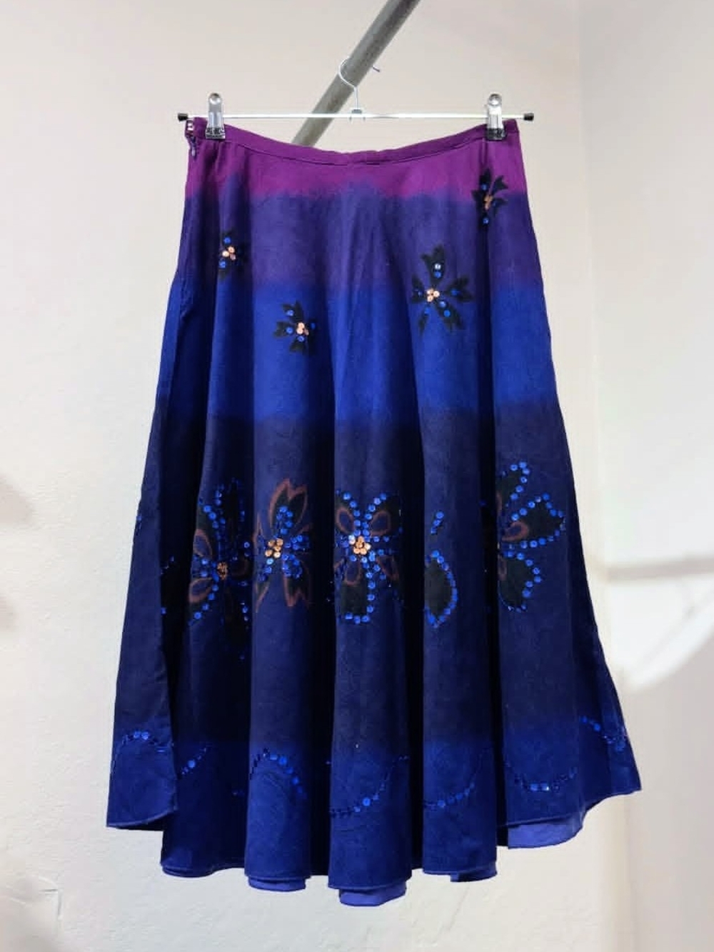 Bohemian Ombre Purple Blue Floral Maxi Skirt